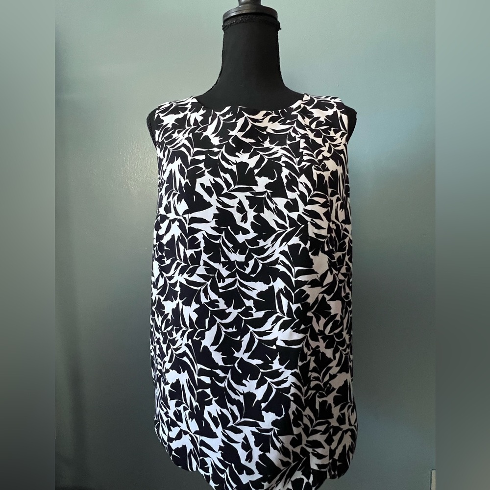 J. Crew Black and White Leaf-Print Sleeveless Top